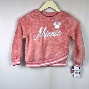 Disney Junior Minnie Mouse Pink Faux Fur Sweatshirt Girls Size 5T NWT